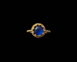 GoldPlated Halo Ring with Blue Cabochon and Accent Stones