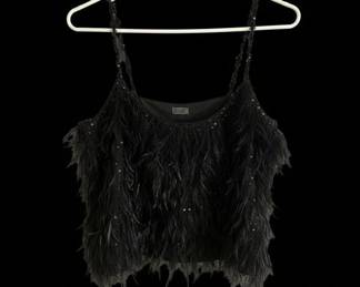 Black Feather and Sequin Camisole Top