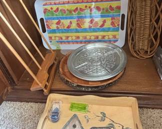 Vintage Fruit Pattern Melamine Tray and Starburst Glass Divided Dish