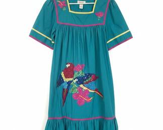 Embroidered Parrot & Floral Dress with Teal Jacket and White Tank Top Lot