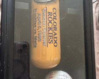 Colorado Rockies Inaugural Season 1993 Signed Baseball and Bat Display