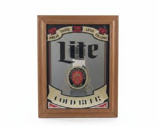 Miller Lite "Great Taste Less Filling" Oak Framed Bar Mirror