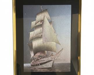 Set of Three Framed Prints: Palm Tree, Tall Ship, and Inspirational Quote