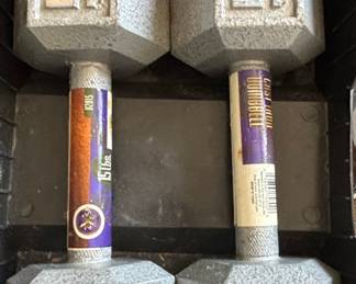 Assorted Dumbbells and Weight Plates including Marcy Grip