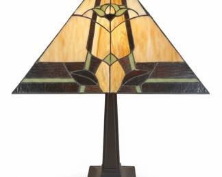 Mission Style Stained Glass Table Lamp with Floral Motifs