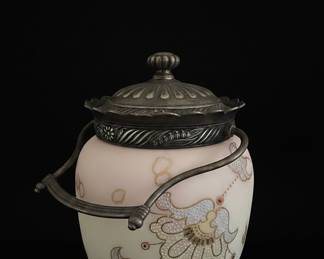 Mt. Washington Victorian Art Glass Biscuit Jar with Metal Mounts