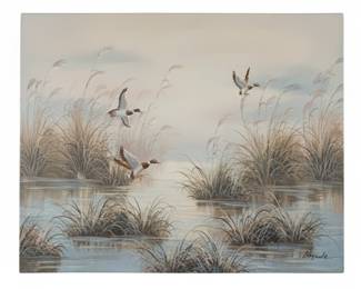 Original Oil Painting of Ducks in Marsh by Reynolds