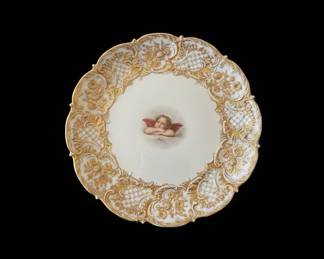 Johann Haviland "Blue Garland" Porcelain Serving Platters (Set of 2) and Ornate Cherub Plate