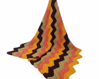 Vintage Chevron and Striped Crochet Afghan Blankets (Set of 2)