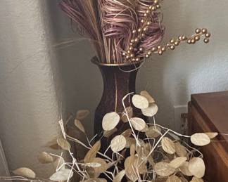 Decorative Floor Vase with Dried Lunaria and Eucalyptus Arrangement