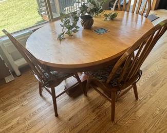 Round Oak Dining Table with Four Chairs