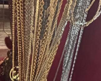 Vintage Jewelry Box with Assorted Costume Jewelry and Pearl Band Watch