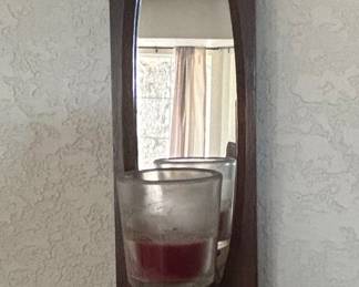 Wooden Wall Sconce with Mirror and Glass Candle Holder