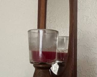 Wooden Wall Sconce with Mirror and Glass Candle Holder