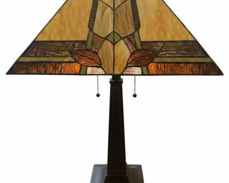 Mission Style Stained Glass Table Lamp with Floral Motifs