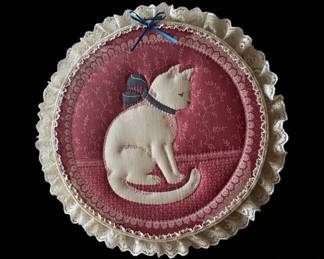 Appliquéd Cat Wall Hanging with Lace Trim
