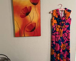 Vintage Hawaiian style maxi dress in vibrant colors.  1960 - 1970’s