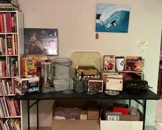 Vintage Tupperware, vintage coffee maker, vintage bread warmer, original Hawaii painting.