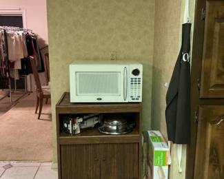 Microwave, microwave stand, vintage waffle maker , hand held blender.