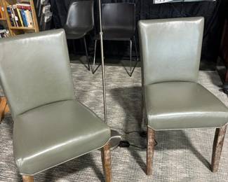 Grey leather side/dining chairs, black leather scoop chairs