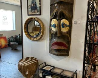 Wooden African Mask, other masks, Round Brass Mirror