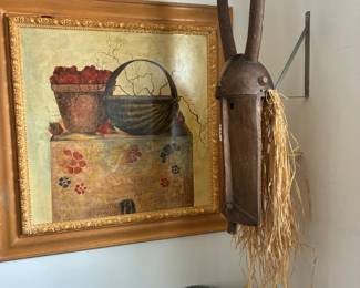 large still life  in fabulous frame, Large African Mask with straw hair