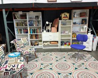Children's corner....bookcases & books, dresser and cabinet, Small desk chair, Fun side chairs, Accessories
