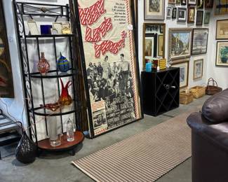 Large framed poster "Hey Let's Twist", Iron shelf with Murano glass pieces