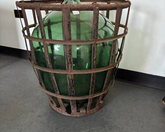 French Olive Oil Container in iron basket