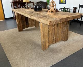 Rustic dining table, Display cabinet with Waterford crystal, Posters