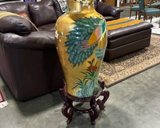 Chinese Gold Plated large Urn on Stand