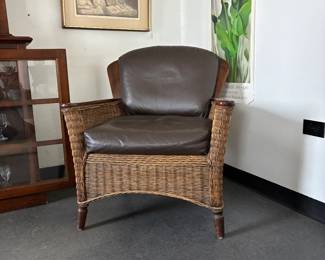 Wicker chair with leather cushions