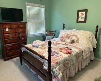 vintage poster bed, dresser, rocker, tv