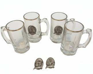 Golf Themed Glass Beer Mugs with Medallions