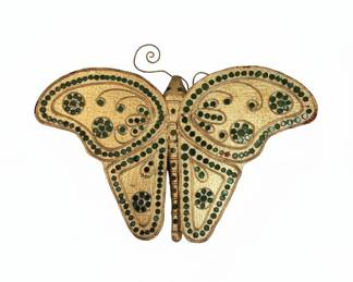 Gold Tone Butterfly Wall Decor with Green Gemstones