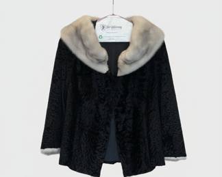 Black Persian Lamb Fur Jacket with Mink Collar and Cuffs