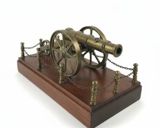 Vintage Brass Miniature Cannon Replica on Wooden Base