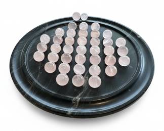 Rose Quartz Solitaire Game Board with Marbles