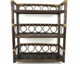 Vintage Rattan and Wood Wine Rack Shelf