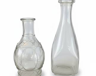 Vintage Hazel Atlas "Diamond Quilted" Decanter and Clear Glass Decanter