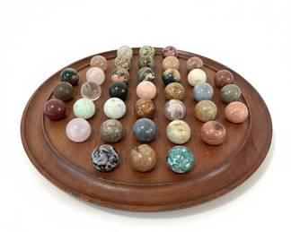 Vintage Marble Solitaire Board Game with 33 Agate Marbles