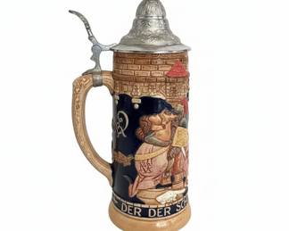 German Beer Stein with Pewter Lid