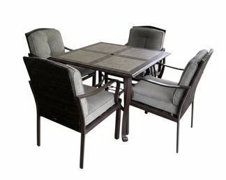 PHI VILLA 5-Piece Black Metal Square Patio Outdoor Dining Set