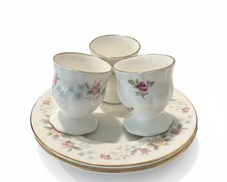 Floral Pattern Egg Cups and Saucers Set