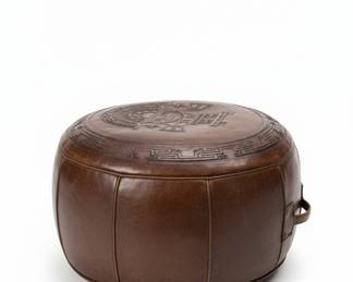 Vintage Tooled Leather Ottoman Pouf