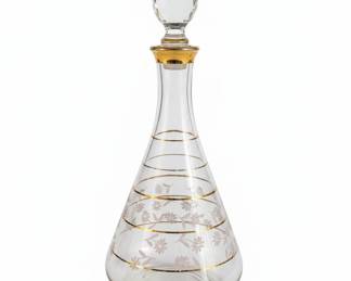 Vintage Etched Glass Decanter with Gold Trim and Floral Motifs