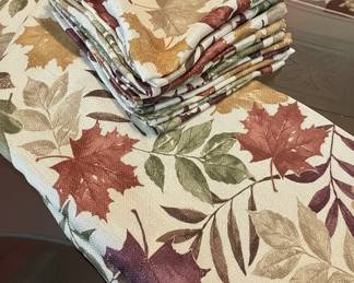 Elrene Home Fashions Autumn Leaves Printed Fall Tablecloth and Napkin Set with 2 Dish Towels