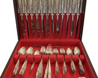 International Silver "Rosewood" Stainless Flatware Set with Wooden Box