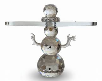 Crystal Snowman Figurine with Glass Tray