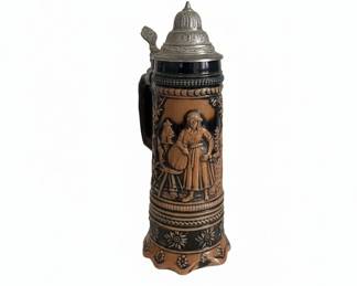 Vintage German Beer Stein with Pewter Lid
